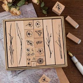 img 4 attached to 20-Piece Vintage Wooden Rubber Stamps: Plant & Flower Decorative Mounted Rubber Stamp Set for DIY Crafts, Lettering, Diary, and Scrapbooking