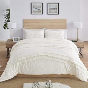 img 2 attached to 🛏️ Bohemian Boho Chic Ivory Macrame Tufted Tassel Twin XL Bedding Set - Cream Textured Cotton Fringe Duvet Cover & Sham for Farmhouse Indie Dorm Teens