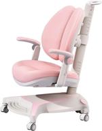 🪑 optimize growth: adjustable height & seat depth kids study chair with auto brake casters, footrest, lumbar support - homeschool pink logo