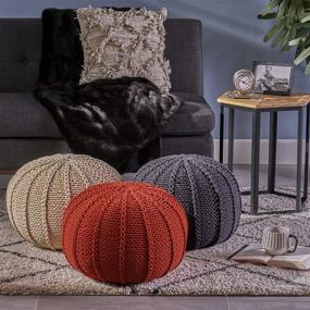 img 1 attached to Stylish and Comfortable Christopher Knight Home Agatha Knitted Cotton Pouf in Vibrant Red Color