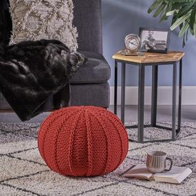 img 3 attached to Stylish and Comfortable Christopher Knight Home Agatha Knitted Cotton Pouf in Vibrant Red Color