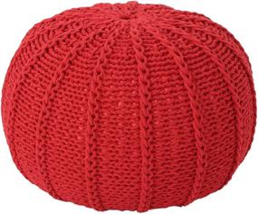 img 4 attached to Stylish and Comfortable Christopher Knight Home Agatha Knitted Cotton Pouf in Vibrant Red Color