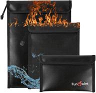 upgraded fireproof waterproof money document bag - 3 pack, secure zipper pouches for a4 a5 documents, files, cash, jewelry, passports, tablets, laptops - fire & water resistant storage organizer (black) логотип