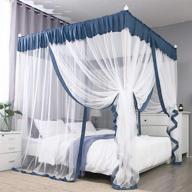 🌟 elevate your bedroom décor with jqwupup elegant bed canopy curtains - color stitching ruffle princess 4 corner post canopy netting for girls, adults, kids, and toddlers - queen size - blue-grey logo