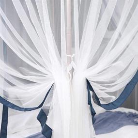 img 2 attached to 🌟 Elevate Your Bedroom Décor with JQWUPUP Elegant Bed Canopy Curtains - Color Stitching Ruffle Princess 4 Corner Post Canopy Netting for Girls, Adults, Kids, and Toddlers - Queen Size - Blue-Grey