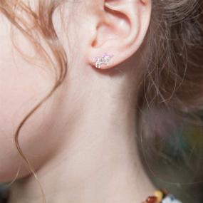 img 3 attached to 🦄 Safe & Sparkling Unicorn Earrings for Kids with Swarovski Crystals | Hypoallergenic Screwback Studs in White Gold Tone & Sterling Silver