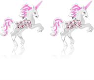 🦄 safe & sparkling unicorn earrings for kids with swarovski crystals | hypoallergenic screwback studs in white gold tone & sterling silver logo