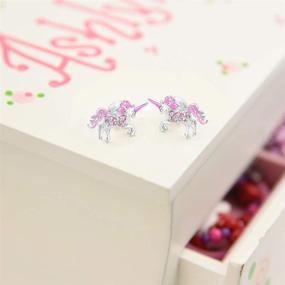 img 2 attached to 🦄 Safe & Sparkling Unicorn Earrings for Kids with Swarovski Crystals | Hypoallergenic Screwback Studs in White Gold Tone & Sterling Silver