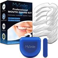 😁 mysmile 4-in-1 moldable mouth guard - professional custom-fit dental night guard (6-pack) with 2 sizes kit, travel hygiene case, molding stick - teeth grinding, athlete protection, whitening tray logo