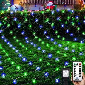 img 4 attached to 🎄 200 LED Mesh String Lights 9.8ft x 6.6ft, Remote Control, 8 Modes, Connectable Christmas Net Lights for Garden, Bushes, Wedding, Xmas Tree Decoration – Blue+Green