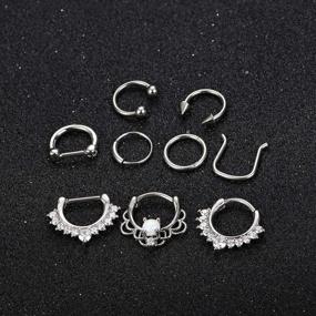 img 1 attached to 💎 Udalyn 18 Pcs Stainless Steel Septum Hoop Nose Rings: Stylish CZ Cartilage Rings for Ultimate Body Piercing Jewelry