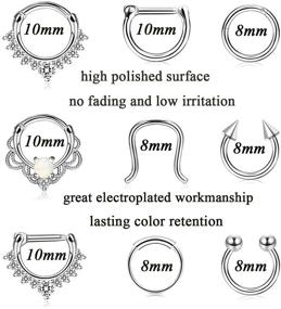 img 3 attached to 💎 Udalyn 18 Pcs Stainless Steel Septum Hoop Nose Rings: Stylish CZ Cartilage Rings for Ultimate Body Piercing Jewelry