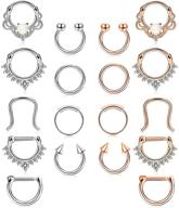 💎 udalyn 18 pcs stainless steel septum hoop nose rings: stylish cz cartilage rings for ultimate body piercing jewelry logo