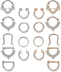 img 4 attached to 💎 Udalyn 18 Pcs Stainless Steel Septum Hoop Nose Rings: Stylish CZ Cartilage Rings for Ultimate Body Piercing Jewelry