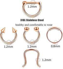 img 2 attached to 💎 Udalyn 18 Pcs Stainless Steel Septum Hoop Nose Rings: Stylish CZ Cartilage Rings for Ultimate Body Piercing Jewelry