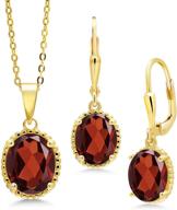 exquisite gem stone king women's pendant earrings set: 7.20 ct oval red garnet, 18k yellow gold plated silver, 18 inch chain logo