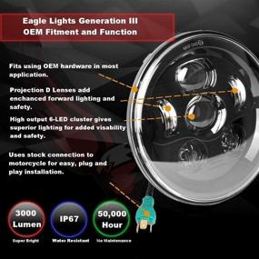 img 2 attached to 7-дюймовый круглый фара LED третьего поколения Eagle Lights для Harley Davidson - Plug and Play H4 - модернизация фар 2D1 (черная)