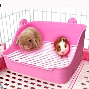 img 2 attached to 🐇 Premium Small Animal Rabbit Litter Toilet - Square Plastic Cage Box for Potty Training Bunny, Guinea Pigs, Chinchilla, Ferret, Galesaur, Hamster - Corner Pan with Grate