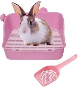 img 4 attached to 🐇 Premium Small Animal Rabbit Litter Toilet - Square Plastic Cage Box for Potty Training Bunny, Guinea Pigs, Chinchilla, Ferret, Galesaur, Hamster - Corner Pan with Grate