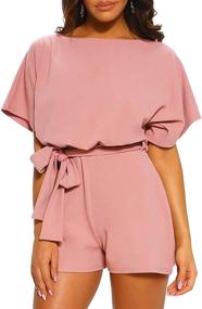 img 4 attached to 👗 Stylish Short Sleeve Belted Romper Jumpsuits for Women: Discover the Wide Leg Comfort of Happy Sailed Playsuits