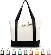 👜 2-pack stylish canvas tote bags with external pocket, top zipper closure, ideal for daily essentials (black/natural) logo