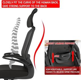 img 2 attached to 🪑 2021 Latest Office Chair: Ergonomic Desk Chair with Adjustable Lumbar Support & Seat Height, High Back Mesh Computer Chair with Flip-up Armrests - BIFMA Certified Task Executive Chair for Home Office