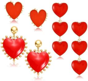 img 4 attached to 💖 NVENF 3 Pairs Heart Earrings - Valentine’s Day Red Heart Drop Dangle Earrings for Women Girls, Enamel Evil Eye LOVE Heart Stud Earring Set - Perfect Gift for Valentine’s Day, Birthday, Anniversary