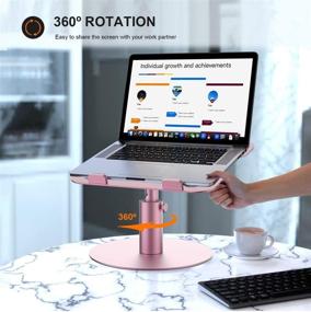 img 3 attached to 👩 YoFeW Aluminum Laptop Stand - Swivel Desk Riser with Multi-Angle & Height Adjustable Design, 360° Rotation Notebook Holder for Mac MacBook Pro Air, Lenovo, Dell XPS, HP (10-17")