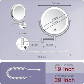 img 2 attached to 🪞 Benbilry 9-Inch LED Wall Mount Makeup Mirror with 10X Magnification, Extendable Double Sided Lighted Magnifying Vanity Mirror with 13-Inch Extension, 360-Degree Swivel Rotation for Bathroom, Powered by Plug-in