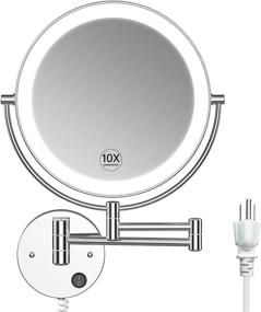 img 4 attached to 🪞 Benbilry 9-Inch LED Wall Mount Makeup Mirror with 10X Magnification, Extendable Double Sided Lighted Magnifying Vanity Mirror with 13-Inch Extension, 360-Degree Swivel Rotation for Bathroom, Powered by Plug-in