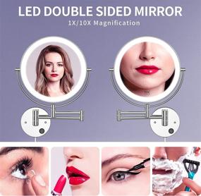 img 3 attached to 🪞 Benbilry 9-Inch LED Wall Mount Makeup Mirror with 10X Magnification, Extendable Double Sided Lighted Magnifying Vanity Mirror with 13-Inch Extension, 360-Degree Swivel Rotation for Bathroom, Powered by Plug-in