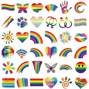 img 4 attached to 40 Sheets Rainbow Pride Temporary Tattoos - Butterfly/Flower/Heart/Rainbow Designs for Pride Festival (Rainbow 1)