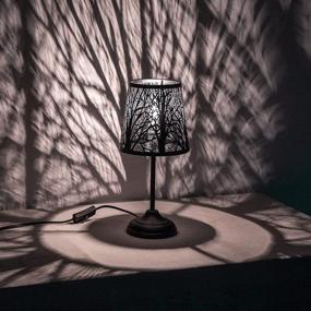 img 4 attached to 🌲 Bedside Lamp Mini Table Lamp for Bedroom, Living Room - Decorative Nightstand Lamp with Black Metal Shade, Forest Lighting - Includes Bulb