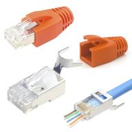 🔌 vcelink (gen 2) cat7/cat6a rj45 pass through connectors, 30 pack, 2-piece cat6a metal shielded modular plug with cat7/cat6a strain relief boots-orange logo