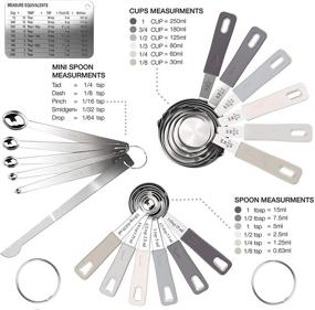 img 3 attached to 🧰 CuttleLab 22-Piece Stainless Steel Measuring Cups and Spoons Set - Complete Kitchen Measuring Tool Kit with Mini Spoons, Stick Leveler, and Conversion Chart - Charcoal Edition