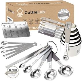 img 4 attached to 🧰 CuttleLab 22-Piece Stainless Steel Measuring Cups and Spoons Set - Complete Kitchen Measuring Tool Kit with Mini Spoons, Stick Leveler, and Conversion Chart - Charcoal Edition