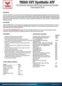 img 1 attached to 🛢️ Triax CVT Full Synthetic OEM Grade Transmission Fluid - Maximum OEM Specification Surpassed (1 Quart)