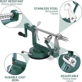 img 2 attached to 🍏 Green QX Apple Peeler with Suction Base - Durable Heavy Duty Die Cast Magnesium Alloy, Includes Apple Slicer Corer and 2 Extra Blades