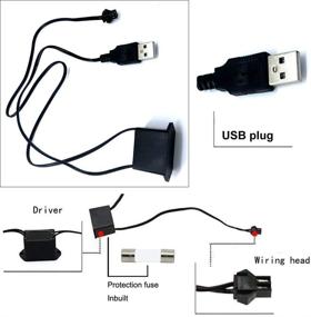 img 2 attached to 9FT/3M Ледяной голубой электросветовод с кромкой для шитья 6 мм - USB-нить Neno Light с защитой предохранителя для оформления интерьера автомобиля