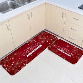 img 2 attached to Prime Leader Non-Slip Kitchen Mat Runner Rug Set - Merry Christmas Snowflake and Happy New Year Door Mats