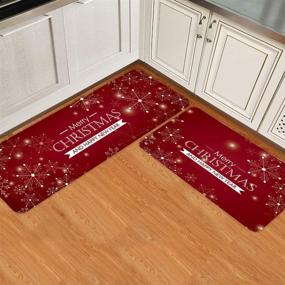 img 3 attached to Prime Leader Non-Slip Kitchen Mat Runner Rug Set - Merry Christmas Snowflake and Happy New Year Door Mats