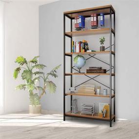 img 4 attached to Versatile 5 Tier Industrial Bookshelf: Vintage Storage Unit for Living Room, Bedroom, Home Office