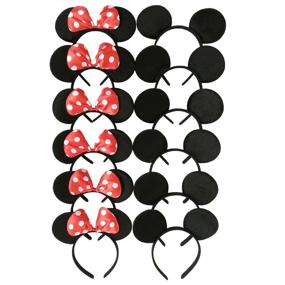 img 4 attached to CHuangQi 12pcs Mouse Ears Headband: Ideal for Boys and Girls Birthday Parties and Events - Solid Black and Red Bow Design