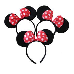 img 3 attached to CHuangQi 12pcs Mouse Ears Headband: Ideal for Boys and Girls Birthday Parties and Events - Solid Black and Red Bow Design