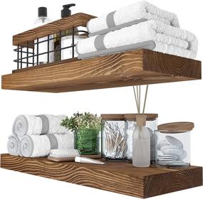 img 4 attached to 🛠️ Baobab Workshop Floating Wood Shelves Set of 2 - Rustic Walnut Shelving for Home Décor - Handcrafted in Europe - 16 inch Wall Shelves for Living Room, Bedroom, Kitchen, Bathroom - Farmhouse Style