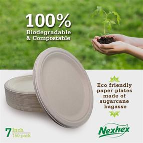 img 2 attached to 🍽️ 150-Pack of 7-inch Brown Compostable Disposable Biodegradable Paper Plates - Premium Quality Natural Eco-Friendly Bagasse Plates made from Sugar Cane Fibers by Nexhex