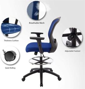 img 3 attached to 🪑 Adjustable Height Ergonomic Mesh Office Drafting Chair with Arms - Tall Desk Chair for Office Computer Reception (Blue -1)