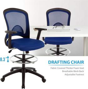 img 2 attached to 🪑 Adjustable Height Ergonomic Mesh Office Drafting Chair with Arms - Tall Desk Chair for Office Computer Reception (Blue -1)