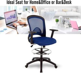 img 1 attached to 🪑 Adjustable Height Ergonomic Mesh Office Drafting Chair with Arms - Tall Desk Chair for Office Computer Reception (Blue -1)