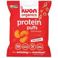 🌶️ iwon organics red pepper protein puffs - high protein organic snacks, 8 bags logo